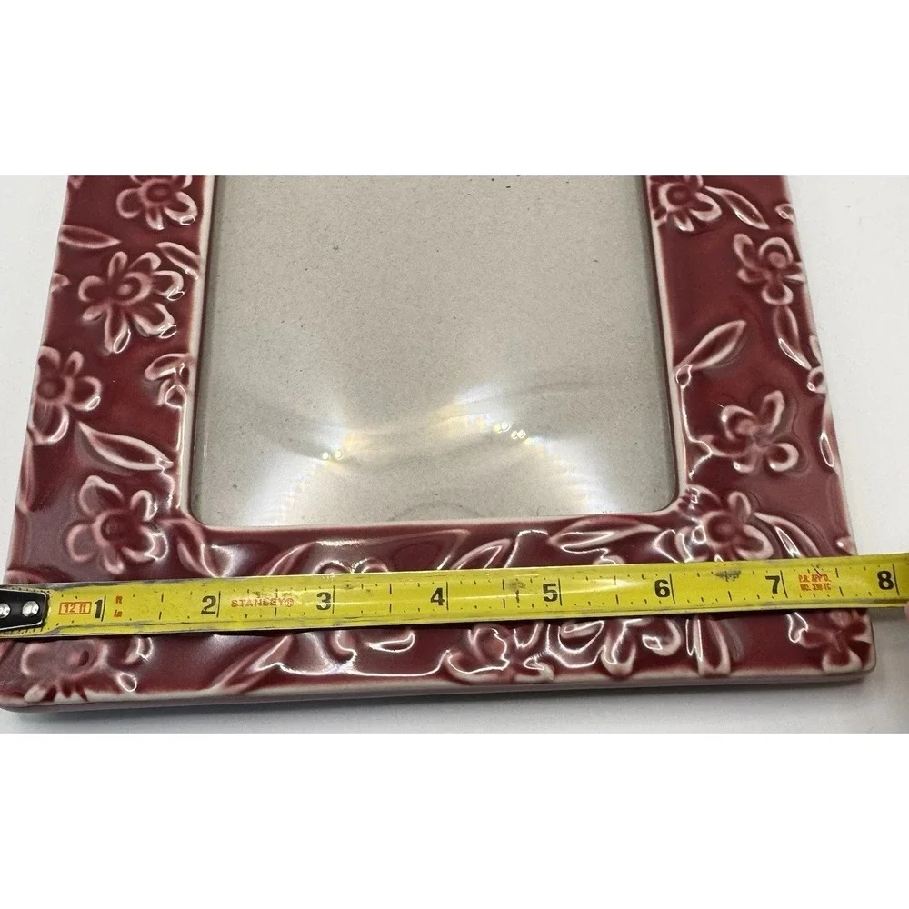 Studio Art Ceramic Red Flower Picture Frame 6 1/2 wide 4 1/2 Opening‎